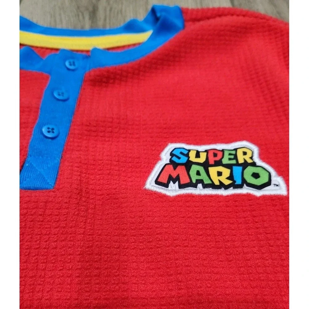 Nintendo Super Mario Boys Pajama Top Medium Red Fleece‎ Long Sleeve